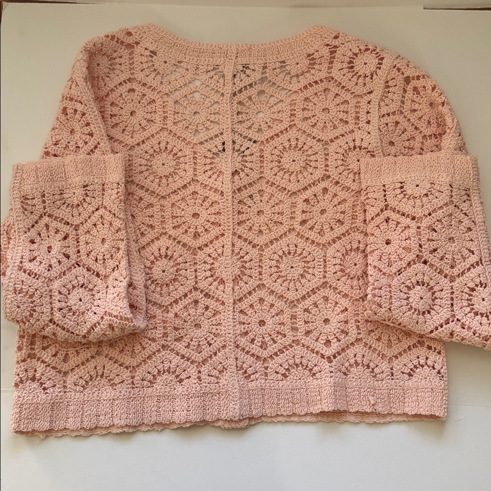 Ultra Pink Women’s Long Sleeve Crochet Cardigan Sweater Large - Picture 4 of 5